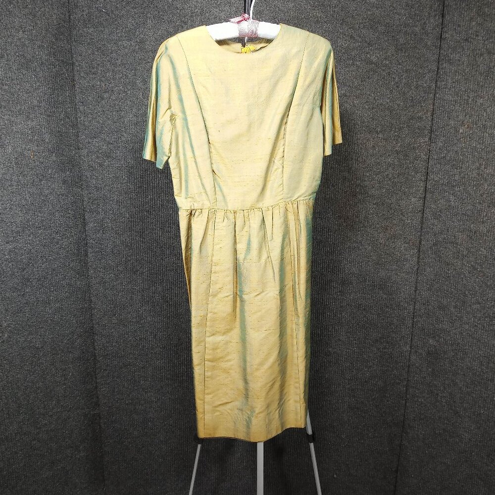 1950's Vintage Chartreuse Raw Silk Wiggle Dress